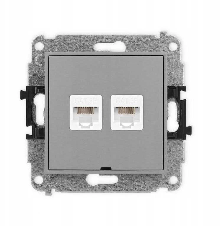 Karlik Elektrotechnik 27IGKBO-2 ICON Dvigubas kompiuterio lizdo mechanizmas 2xRJ45, kat. 5e, 8 kontaktų, be aprašymo lauko matinis pilkas 27IGKBO-2