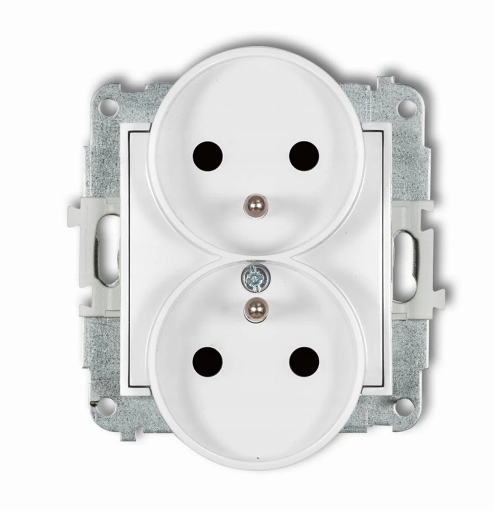 Karlik Elektrotechnik 25IGPR-2zp ICON Dvigubo lizdo mechanizmas rėmui su įžeminimu 2x(2P+Z) (srovės kelio sklendės) balta matinė 25IGPR-2zp