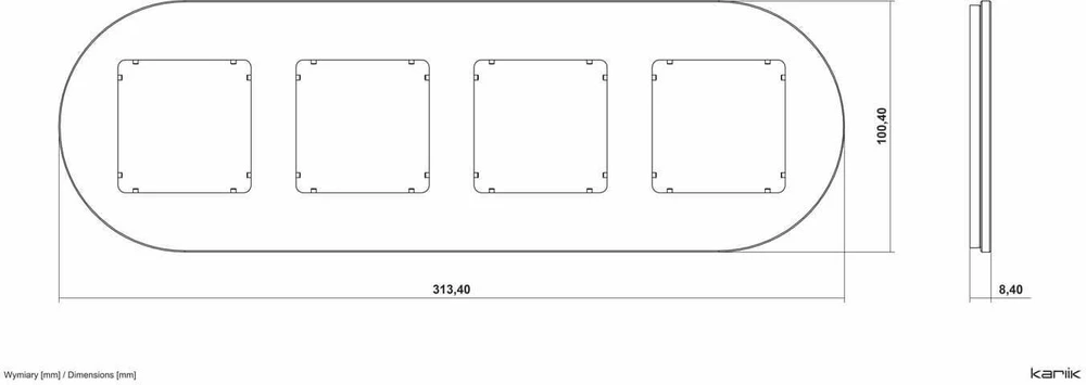 Karlik Elektrotechnik 15-12-IRSO-4 ICON Universalus keturgubas apvalus rėmas - stiklo efektas (rėmas: pilkas dugnas: juodas) 15-12-IRSO-4