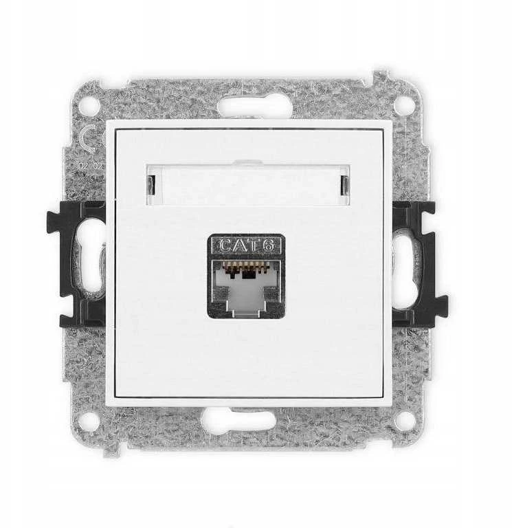Karlik Elektrotechnik 25MGK-1e MINI Vieno kompiuterio lizdo mechanizmas 1xRJ45, kat. 5e, ekranuotas, 8 kontaktų matinis baltas 25MGK-1e