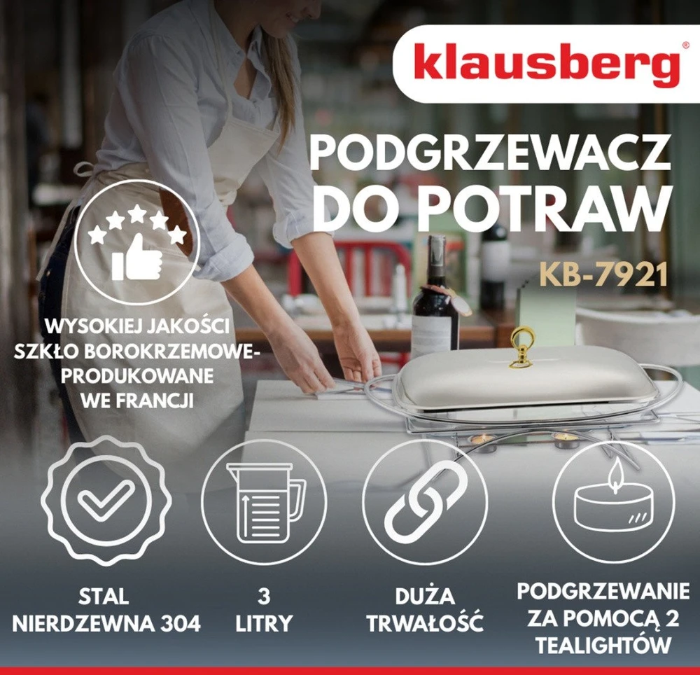 Podgrzewacz Maisto šildytuvas, stiklinis, nerūdijantis plienas, 3 l, Klausberg, kb-7921