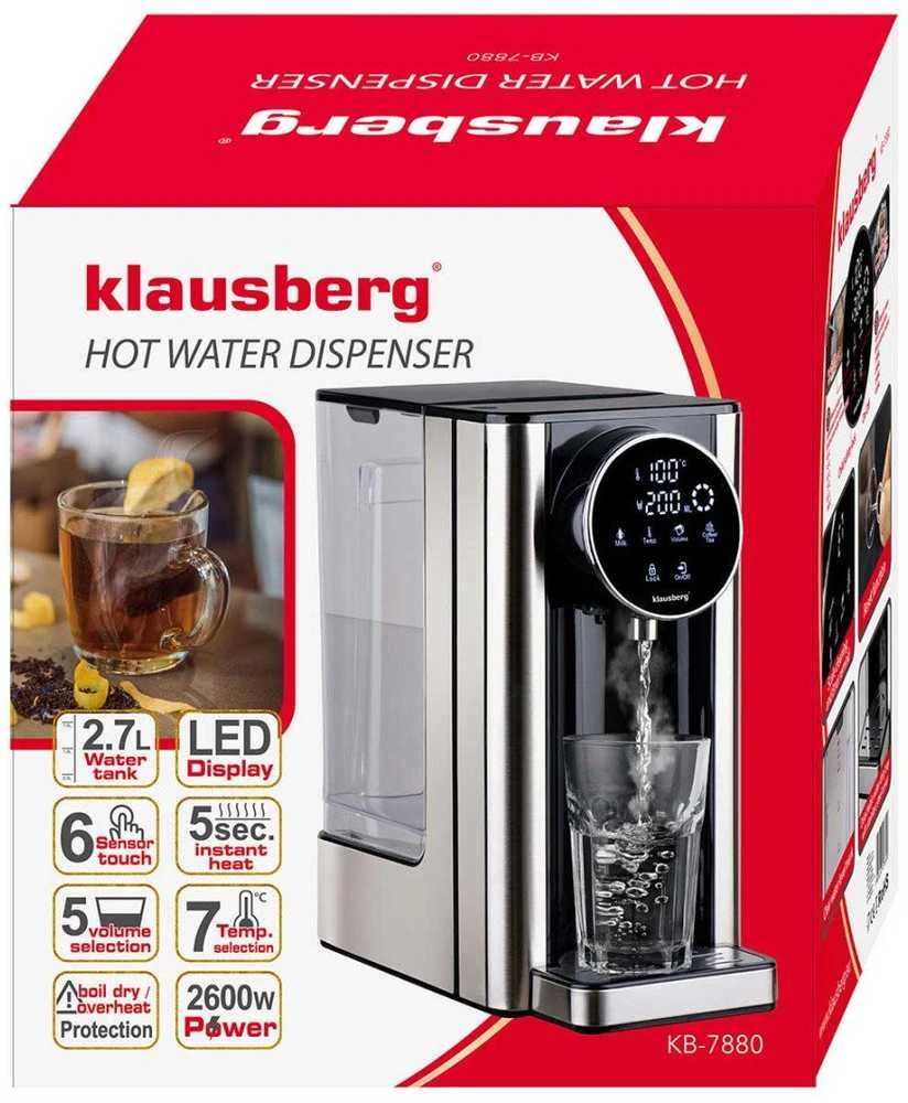 Dozownik Karšto vandens dozatorius, dozatorius, LED jutiklinis skydelis, temperatūros ir tūrio valdymas, 2,7 l, Klausberg, kb-7880
