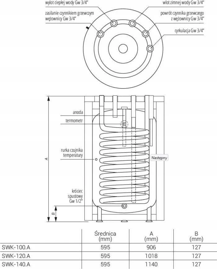 KARŠTO VANDENS KEITIKLIS SWK-100L SU W. CIRCLE MAIN, TERMO-TOP Baltas KOSPEL // OG.K.SWK-100.A.TERMO-TOP.Baltas