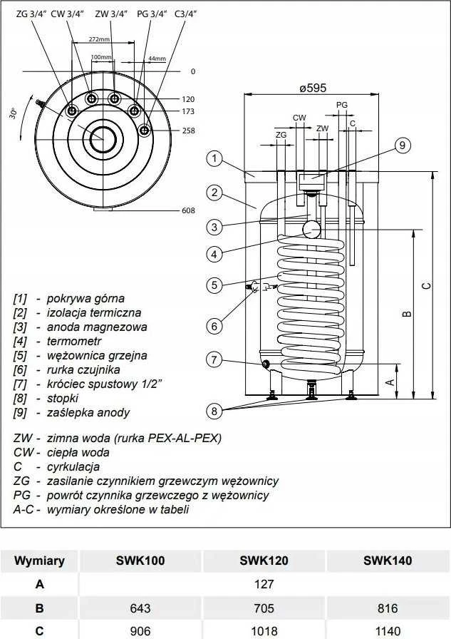 KARŠTO VANDENS KEITIKLIS SWK-100L SU W. CIRCLE MAIN, TERMO-TOP Baltas KOSPEL // OG.K.SWK-100.A.TERMO-TOP.Baltas