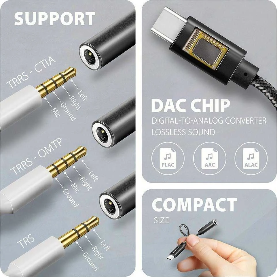 AXAGON ADA-HC USB-C – 3,5 mm (F) jungtis, didelės raiškos DAC, 32 bitų 384 kHz garso adapteris