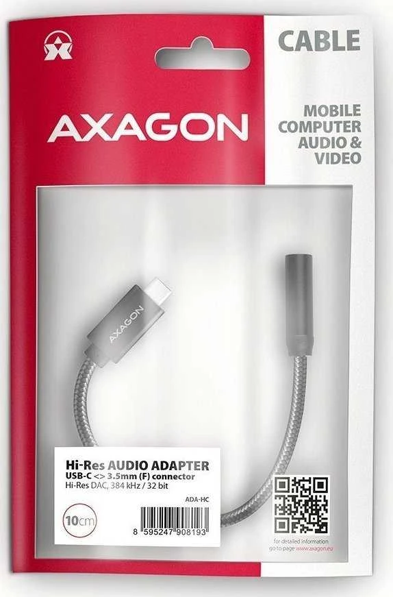 AXAGON ADA-HC USB-C – 3,5 mm (F) jungtis, didelės raiškos DAC, 32 bitų 384 kHz garso adapteris
