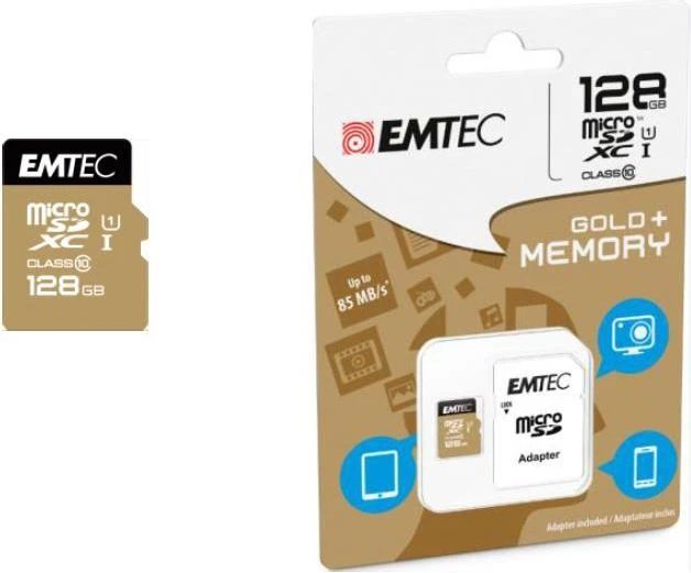 Atminties kortelė Karta Emtec Elite Gold Micro SDXC 128 GB 10 klasės UHS-I/U1 (ECMSDM128GXC10GP)