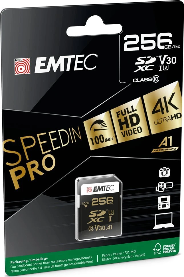 Emtec SD 256GB kortelė pakuotėje