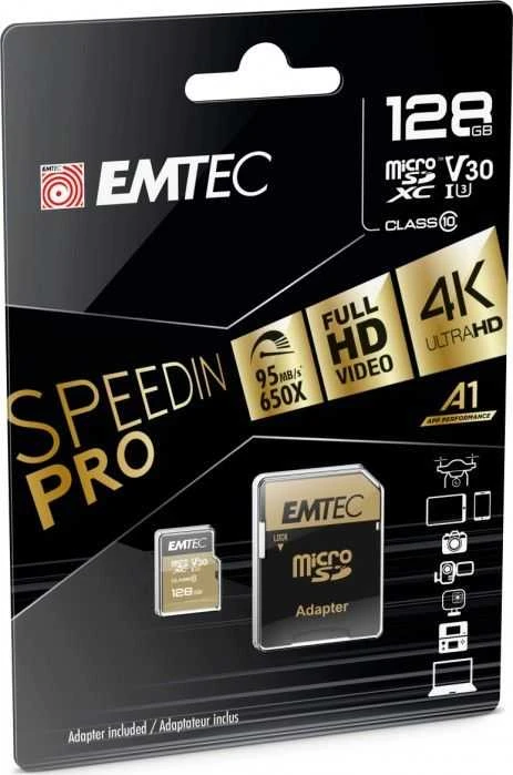 Atminties kortelė Karta Emtec Speedin Pro Micro SDXC 128 GB 10 klasės UHS-I/U3 A1 V30 (ECMSDM128GXC10SP)