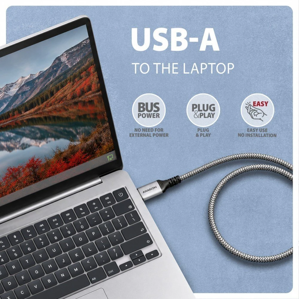 AXAGON ADE-AM30 USB-A 5 Gbps – Gigabit Ethernet adapteris su integruotu CAT6 RJ-45 tinklo kabeliu (3 m), Asix AX88179B