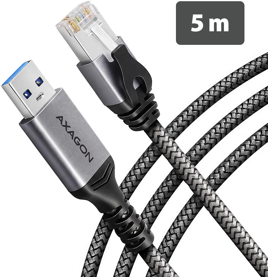 AXAGON ADE-AM50 USB-A 5 Gbps – Gigabit Ethernet adapteris su integruotu CAT6 RJ-45 tinklo kabeliu (5 m), Asix AX88179B