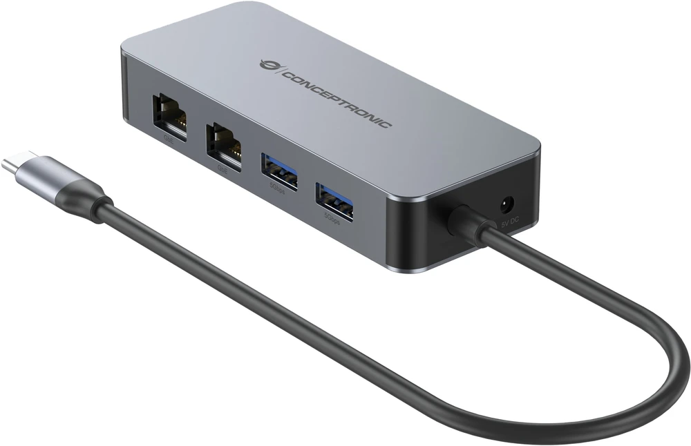 Karta jungiama į tinklą Conceptronic CONCEPTRONIC Adapteris USB-C->2xGbE+2xUSB-A3.2 5Gbs 0.30m gr