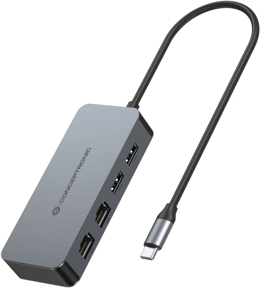 Karta jungiama į tinklą Conceptronic CONCEPTRONIC Adapteris USB-C->2xGbE+2xUSB-A3.2 5Gbs 0.30m gr