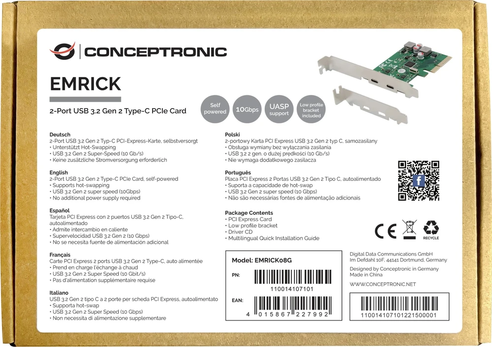Carruzzo Conceptronic EMRICK08G sąsajos plokštė / adapteris Vidinis USB 3.2 Gen 2 (3.1 Gen 2)