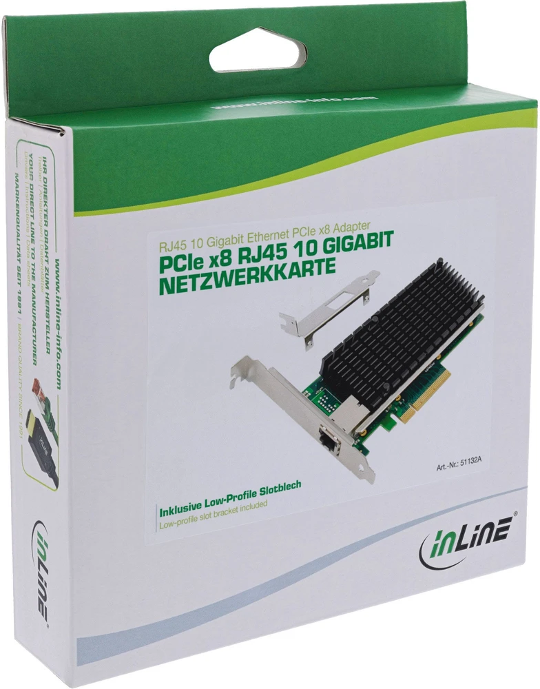 Karta jungiama į tinklą InLine ® 10-Gigabit karta jungiama į tinklą, 1x RJ45 10Gb/s, PCIe x8, w tym. płyta slotowa LP