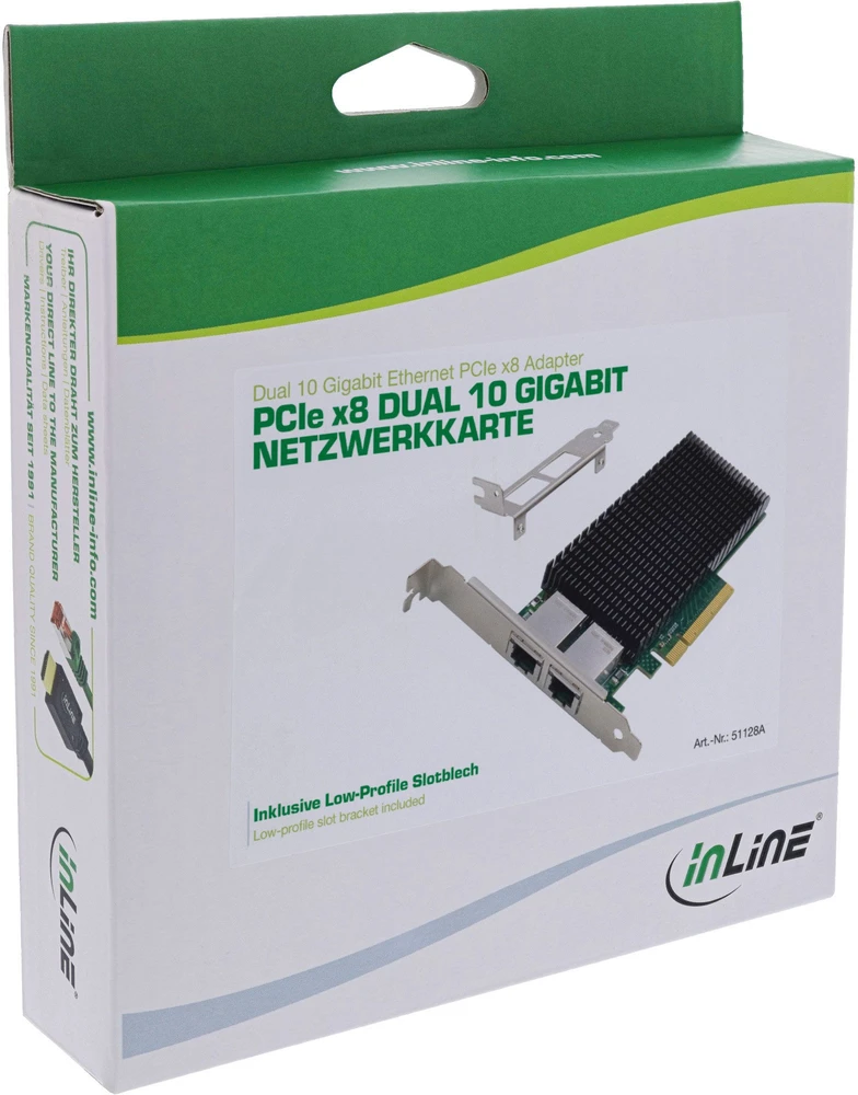 Karta jungiama į tinklą InLine ® Dual 10-Gigabit karta jungiama į tinklą 2x RJ45 10Gb/s PCIe x8