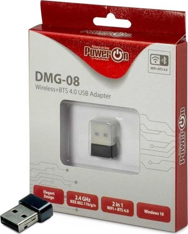 Šakotuvas Inter-Tech Wi-Fi 4 USB adapteris DMG-08 WiFi + BTS 4 150Mbps mažmeninės prekybos tinklo plokštė