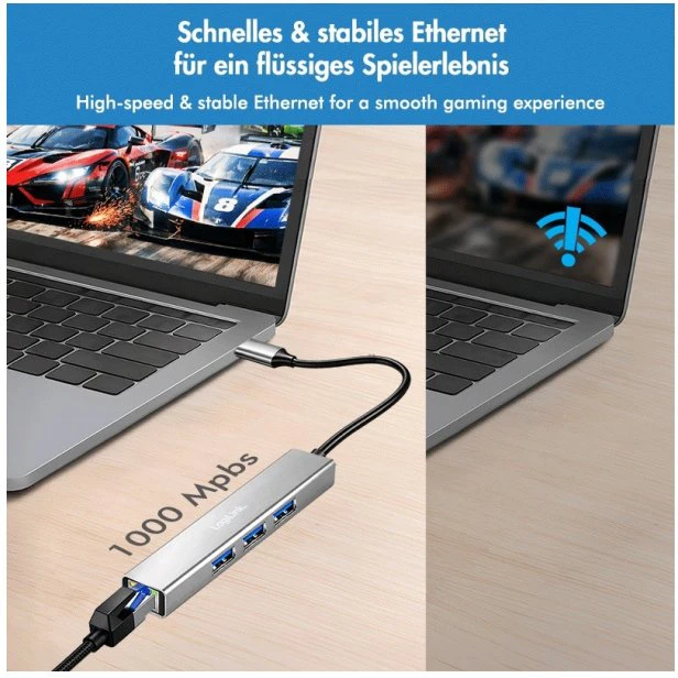 „LogiLink“ šakotuvas USB3.2, 3x USB-A, 1x RJ45 gigabitinis eternetas