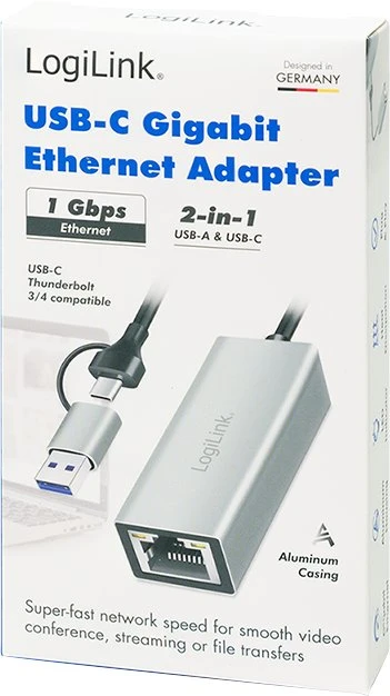LogiLink USB adapteris, USB 3.2 Gen1, USB-A/C į gigabitinį eternetą, aliuminis