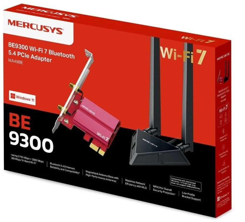 „Mercusys MA49BE BE9300“ trijų dažnių „WiFi7 PCIe“ adapteris