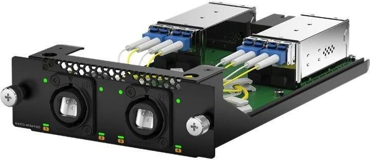Tinklo sąsajos plokštė, jungiama į NETGEAR M4350-16M4V, su 2x Neutrik opticalCON QUAD jungtimis 4x SMF siųstuvams-imtuvams