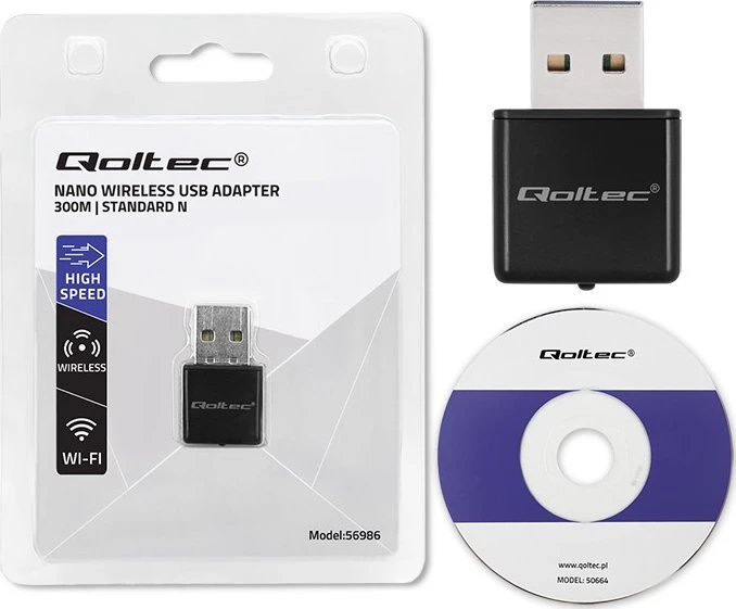 Qoltec 56986 Adapteris NANO WiFi |Standartinis N | USB2.0 | 300 Mbps