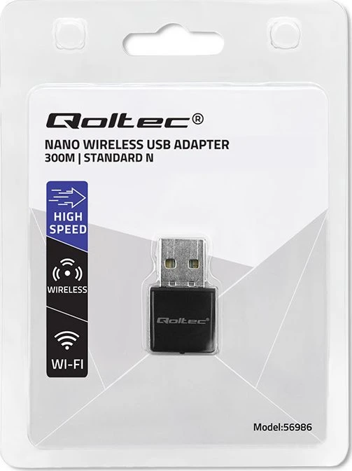 Qoltec 56986 Adapteris NANO WiFi |Standartinis N | USB2.0 | 300 Mbps