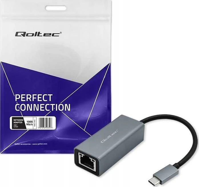 Qoltec USB-C į RJ45 eterneto adapteris | 1000 Mbps | aliuminio korpusas
