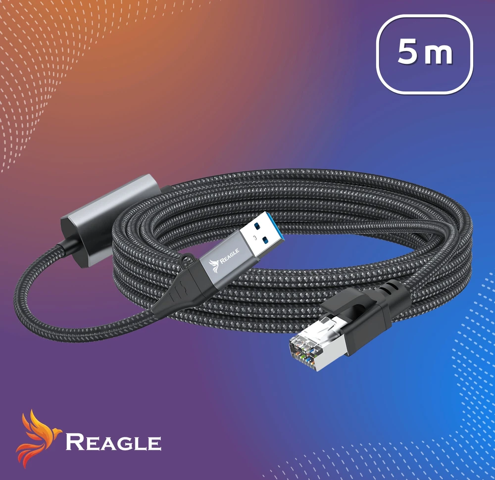 Karta jungiama į tinklą Reagle Przejściówka USB 3.2 Ethernet adapter Karta jungiama į tinklą LAN RJ45 2,5Gb/s 5M REAGLE