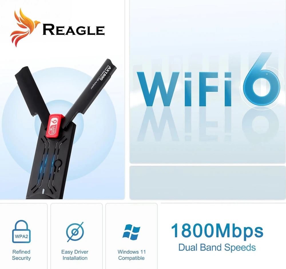 Karta jungiama į tinklą Reagle WiFi 6 AX 1800Mbps 2,4GHz 5GHz