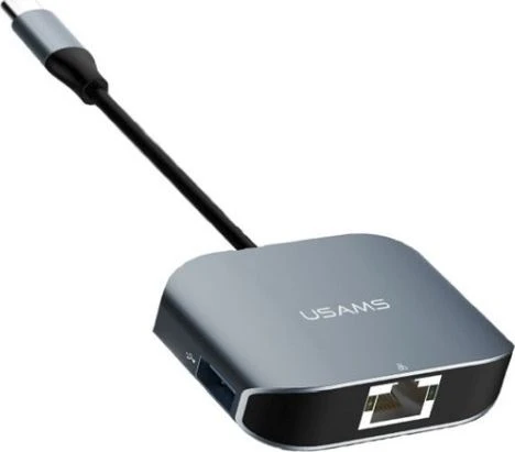 USAMS adapteris USB-C - USB 3.0 + RJ45 prievadas Ethernet pilkas/pilkas TCSJ14601 (US-SJ146)