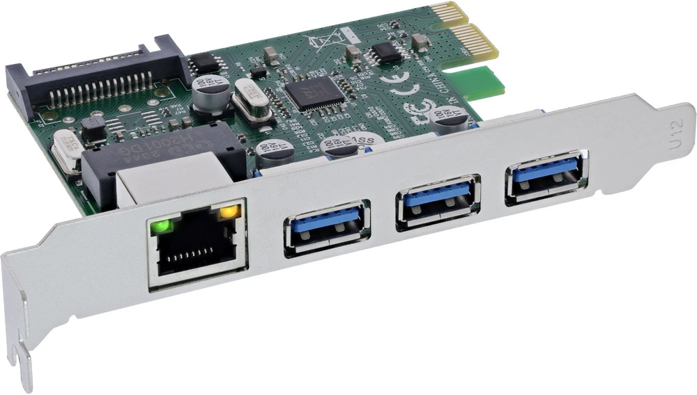 Tinklo plokštė Zenwire InLine® Combo Gigabit tinklas ir USB 3.2 Gen.1, 1x RJ45, 3x USB-A