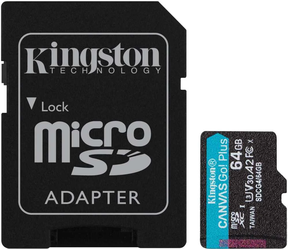 Atminties kortelė KINGSTON 64 GB Micro SDXC CANVAS GO! PLUS GEN4 200MB/S A2 U3 V30 KORTELĖ + ADAPTERIS