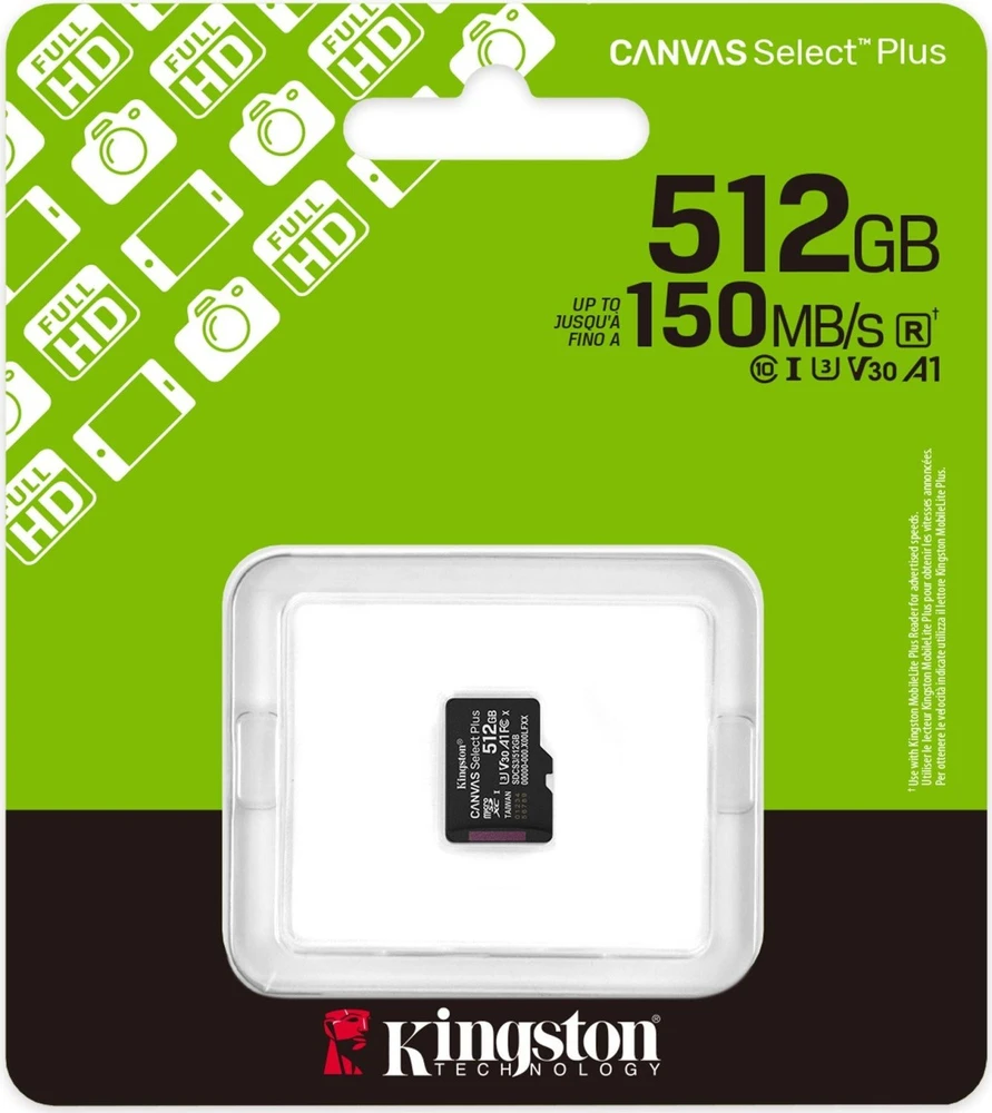 „Kingston Technology“ 512 GB „micSDXC Canvas Select Plus Gen3 150R A1“ atminties kortelės pakuotė be ADP