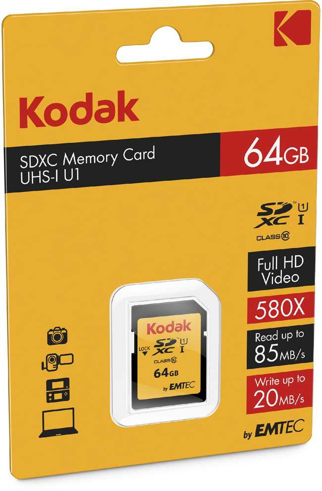 Atminties kortelė Karta Kodak 580X SDXC 64 GB Class 10 UHS-I/U1 (EKMSD64GXC10K)