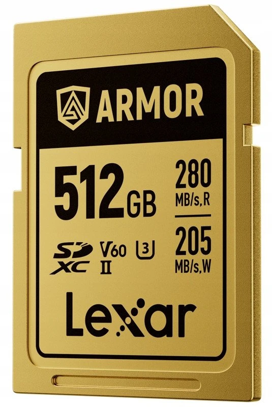 Atminties kortelė Lexar 512GB SDXC ARMOR Gold UHS-II U3, nerūdijančio plieno, IP68 (280/210 MB/s)