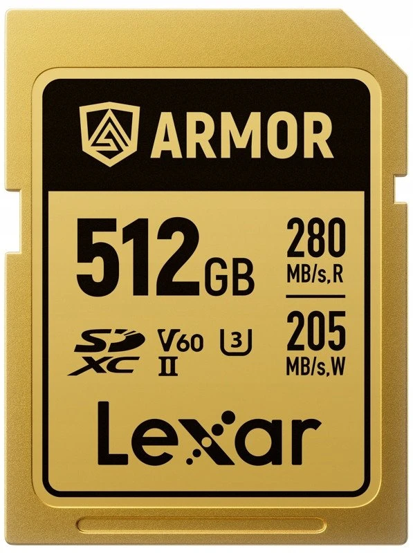 Atminties kortelė Lexar 512GB SDXC ARMOR Gold UHS-II U3, nerūdijančio plieno, IP68 (280/210 MB/s)