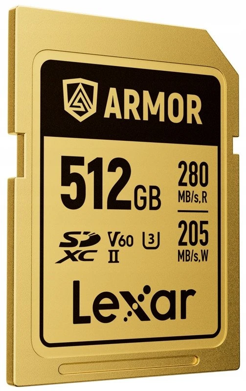 Atminties kortelė Lexar 512GB SDXC ARMOR Gold UHS-II U3, nerūdijančio plieno, IP68 (280/210 MB/s)