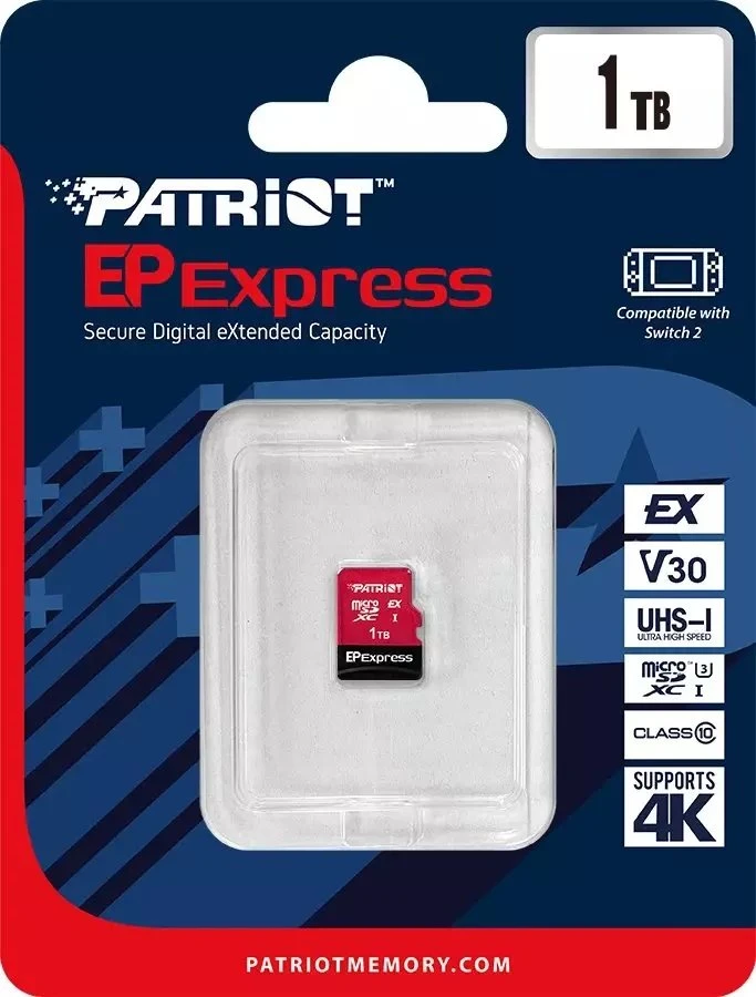 Atminties kortelė Patriot EP Express Micro SDXC 1 TB Class 10 UHS-I/U3 V30 kortelė (PEF1TEPEXMCX)