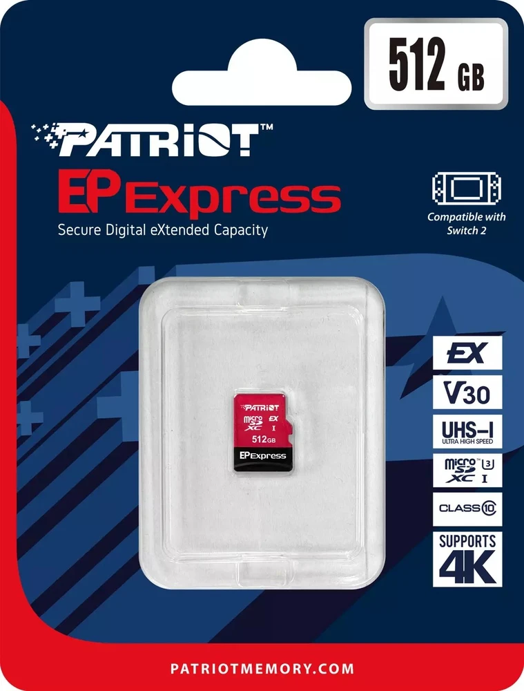 Atminties kortelė Patriot EP Micro SDXC Express 512GB 800/600 MB/s U3