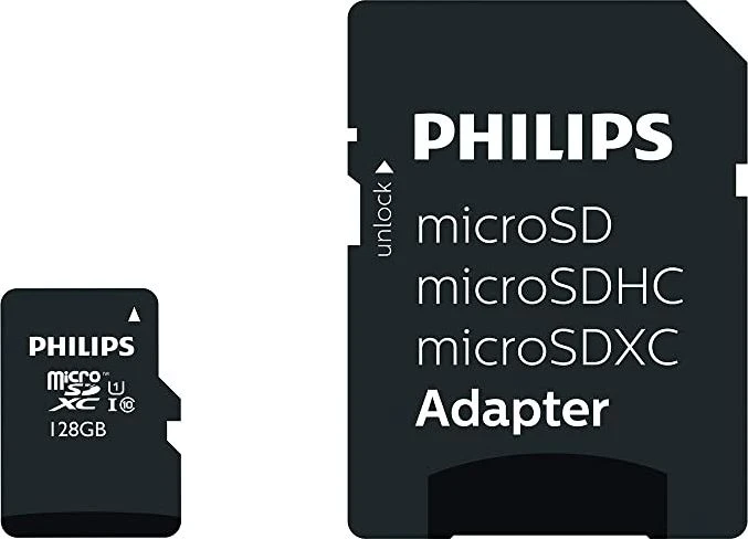 Atminties kortelė „Philips Micro SDXC“ kortelė 128 GB, 10 klasės UHS-I U1, įskaitant. Adapteris