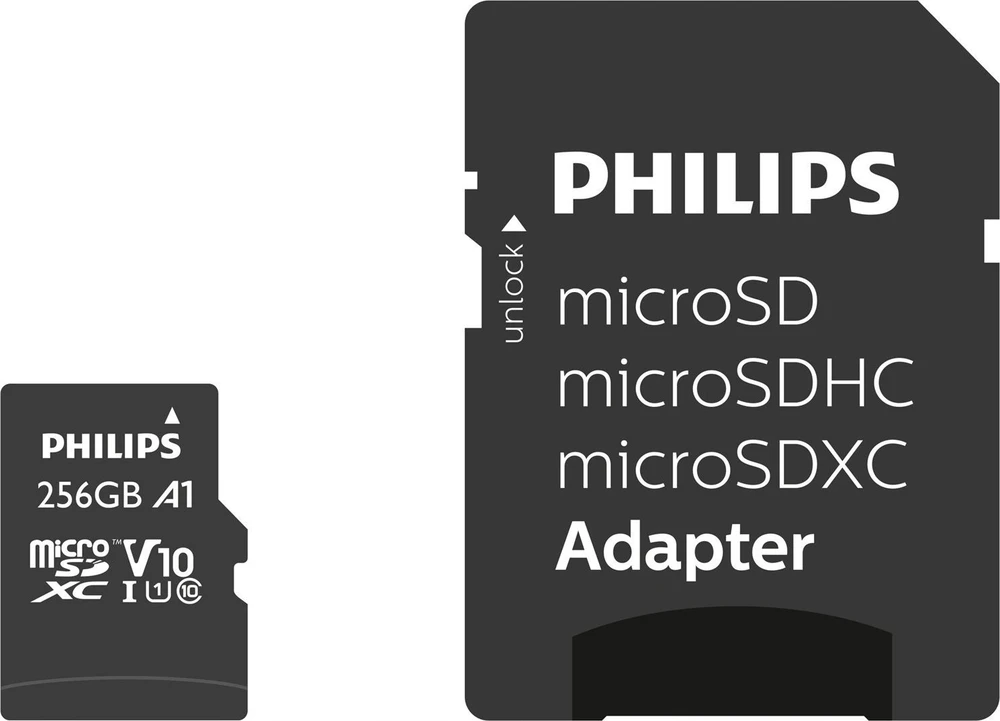 „Philips Ultra Speed Micro SDXC“ 256 GB, 10 klasės UHS-I/U1 A1 V10 (FM25MP45B/00) kortelė