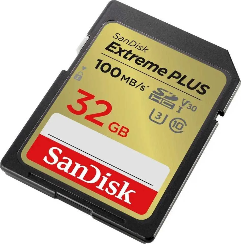 SanDisk Extreme PLUS 32 GB SDHC atminties kortelė + 2 metai RescuePRO Deluxe iki 100 MB/s ir 60 MB/s skaitymo / rašymo greitis, UHS-I, 10 klasė, U3, V30, EAN: 619659189433
