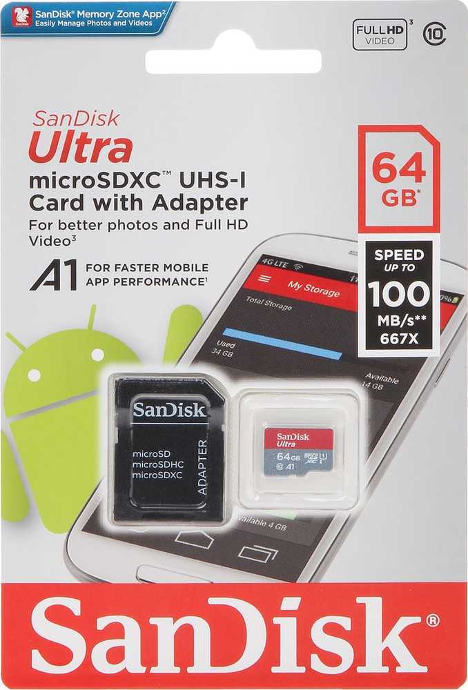 ATMINTIES KORTELĖ SD-MICRO-10/64-SAND Micro SD UHS-I, SDXC 64 GB SANDISK