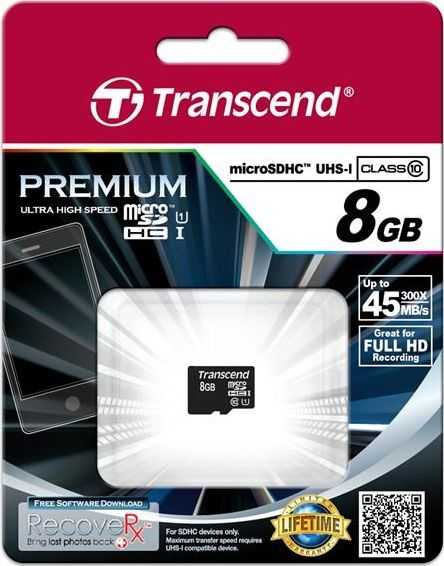 Karta Transcend Premium Micro SDHC 8 GB 10 klasės UHS-I/U1 (TS8GUSDCU1)