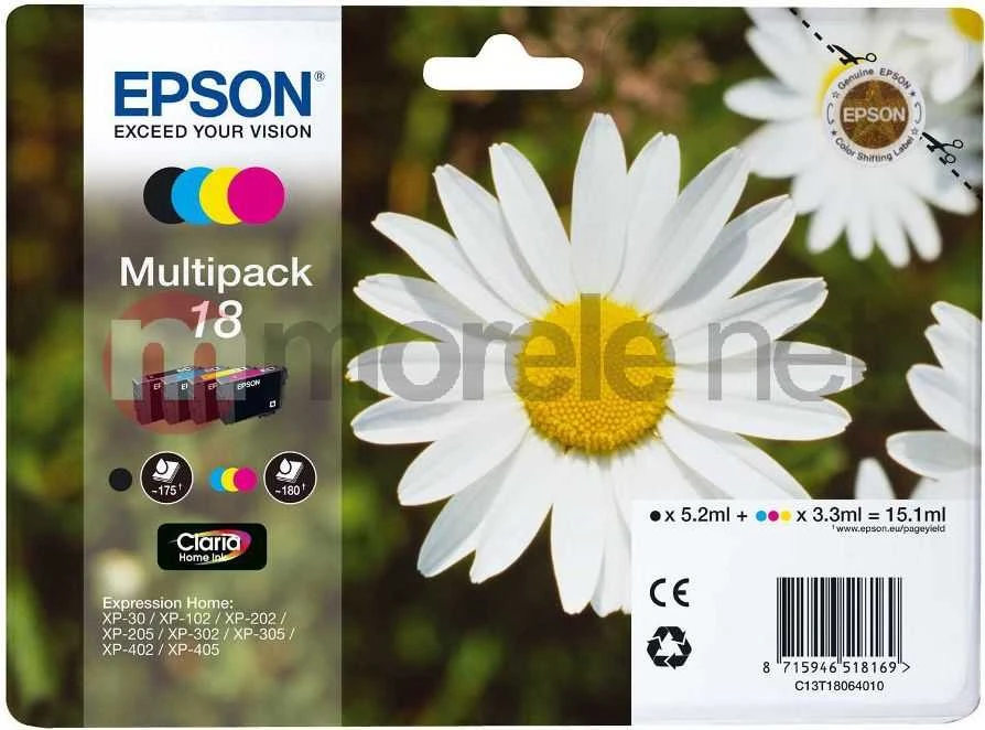 „Epson“ rašalo T1806 (C13T18064010) kelių pakuočių CMYK rašalo rinkinys