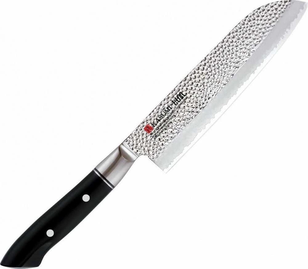 KASUMI Kaltas japoniškas Santoku peilis, ilgis 18 cm, kalamas plienas VG-10 HM