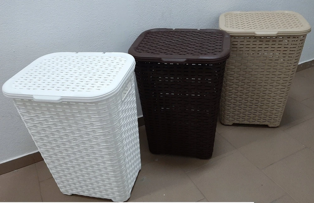 Krepšys skalbiniams Katex Krepšys na bieliznę RATTAN 45l-balta 400x316x550