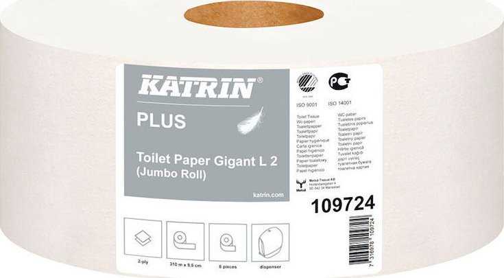 Katrin Toiletpapir Plus Gigant M 2-warstwowy 310m 6rol/karton 109724 - (6 rulonów na karton)