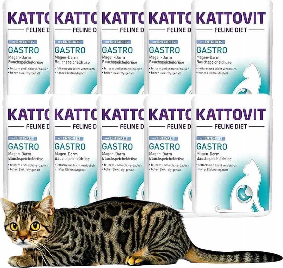 Drėgnas Kačių Maistas - Kattovit Feline Diet Gastro antiena Su Ryžiais 85g